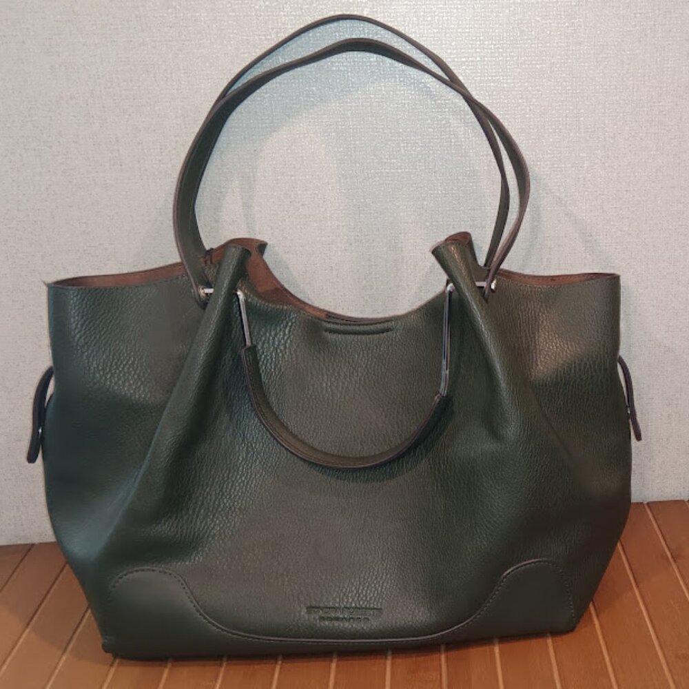 NWT Sondra Roberts Squared Large Dark Green Faux Leather Shoulder Bag Purse
